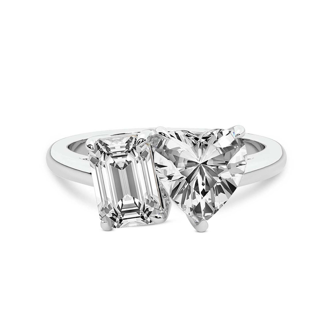 10kt White Gold Lola Two Stone Heart and Emerald Toi Et Moi Lab Grown Diamond Ring (1 Ct. Tw.) front image