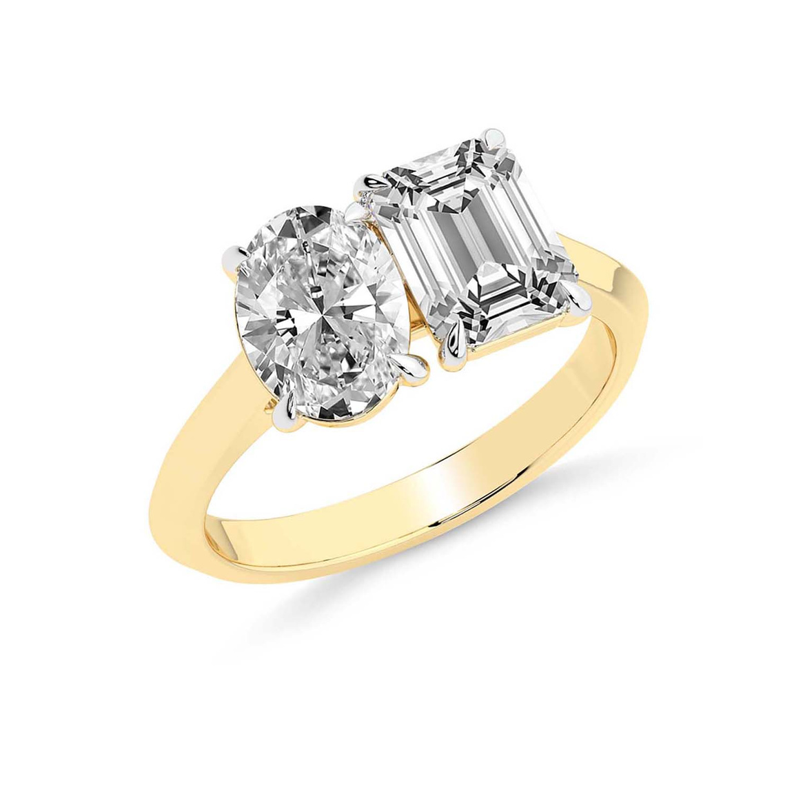 9ct Yellow Gold Trianna Two Stone Oval and Emerald Toi Et Moi Lab Grown Diamond Ring (1 Ct. Tw.) right