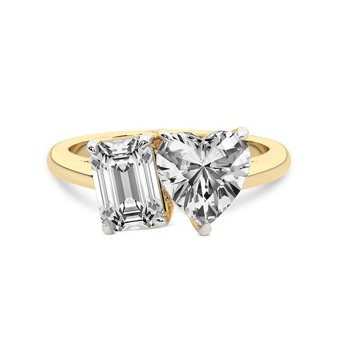 10kt Yellow Gold Lola Two Stone Heart and Emerald Toi Et Moi Lab Grown Diamond Ring (1 Ct. Tw.) front image