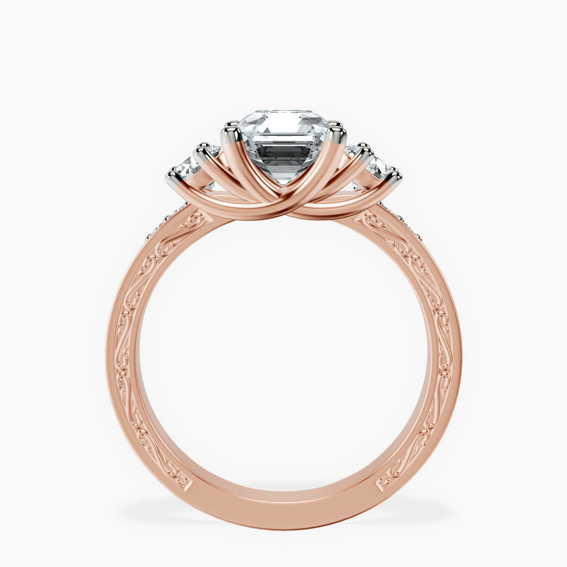 10kt Rose Gold Valencia Three Stone Vintage Lab Diamond Ring side right image one