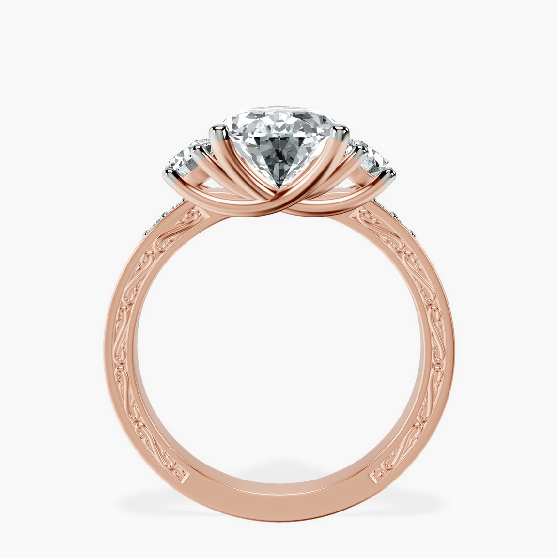 18kt Rose Gold Valencia Three Stone Vintage Lab Diamond Ring side right image one