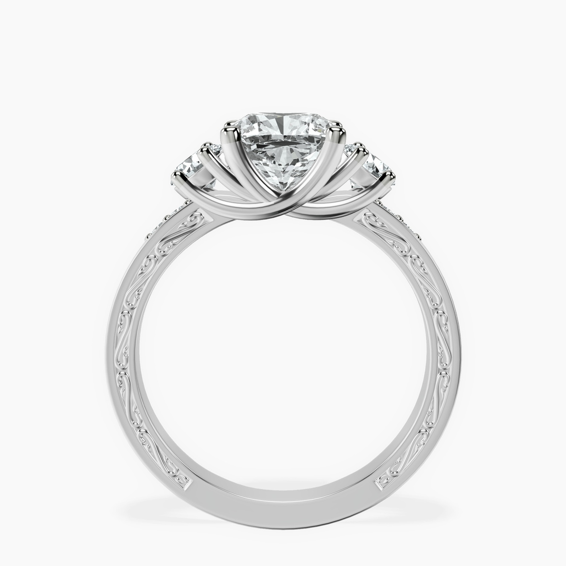 10kt White Gold Valencia Three Stone Vintage Lab Diamond Ring side right image one