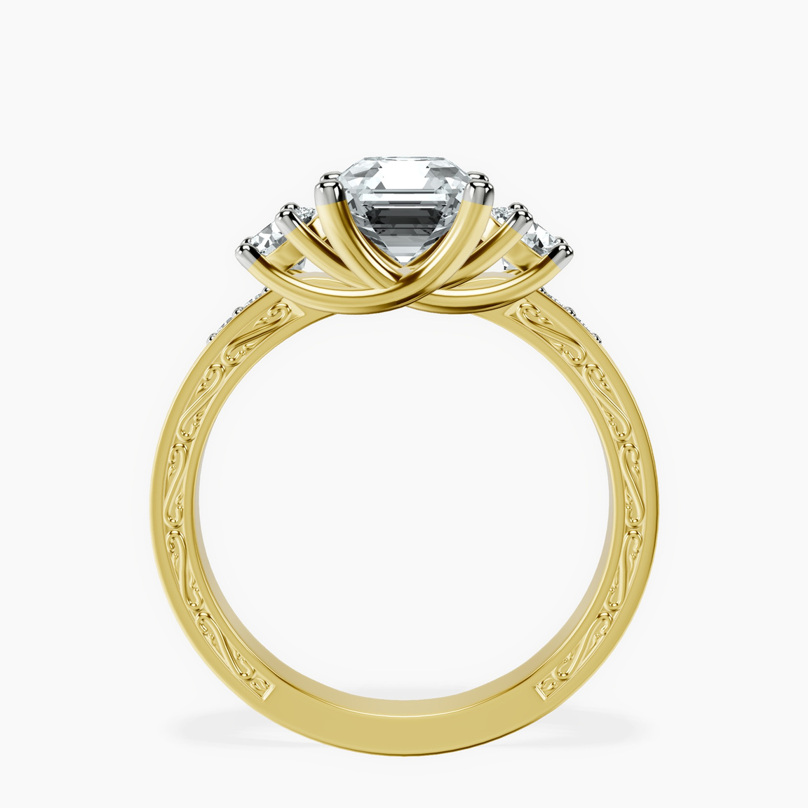 10kt Yellow Gold Valencia Three Stone Vintage Lab Diamond Ring side right image one