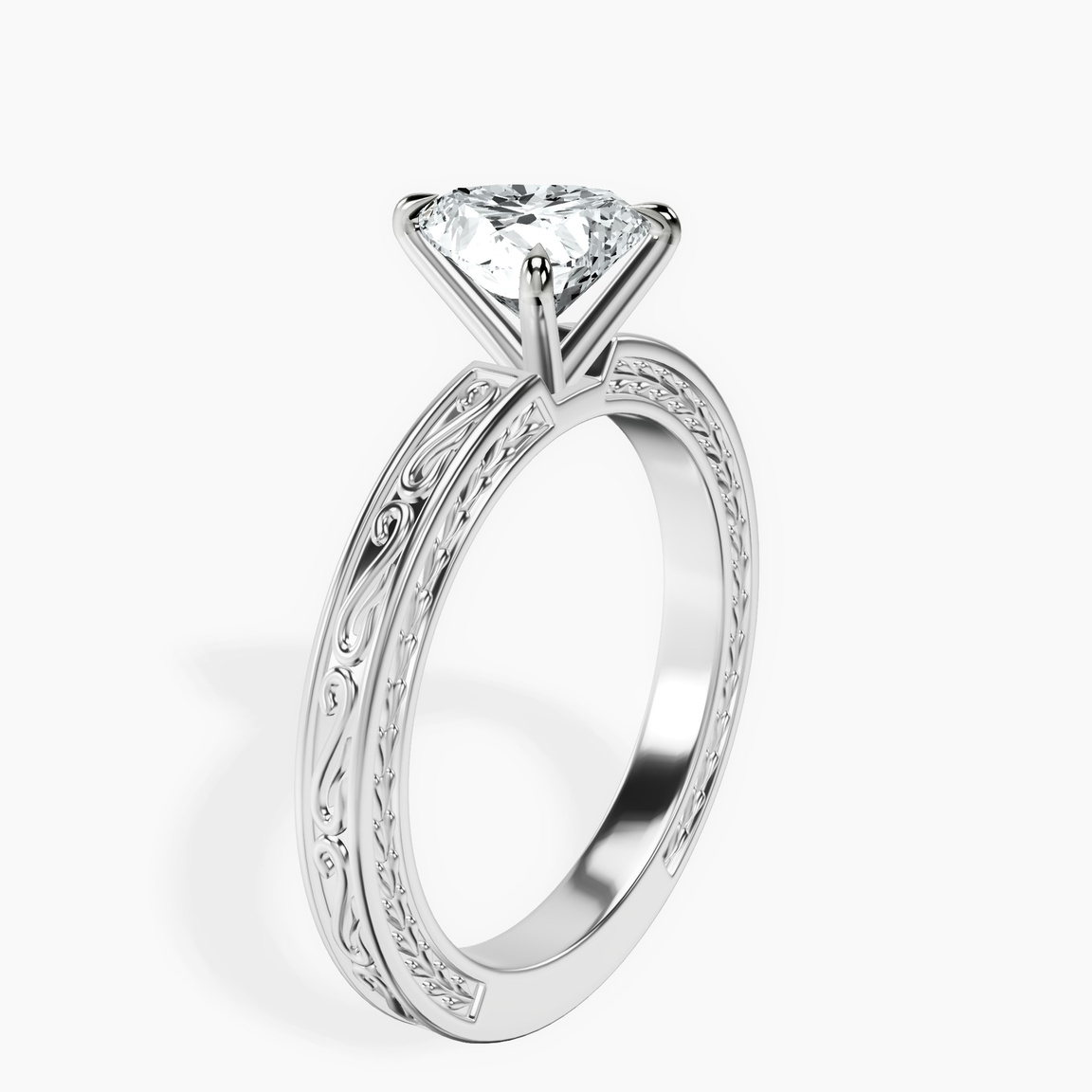 18kt White Gold Ivory Vintage Solitaire Lab Diamond Ring standing product image one