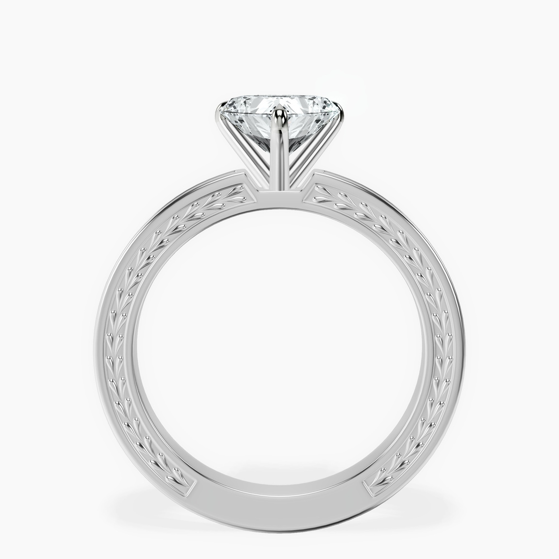 18kt White Gold Ivory Vintage Solitaire Lab Diamond Ring side right image one