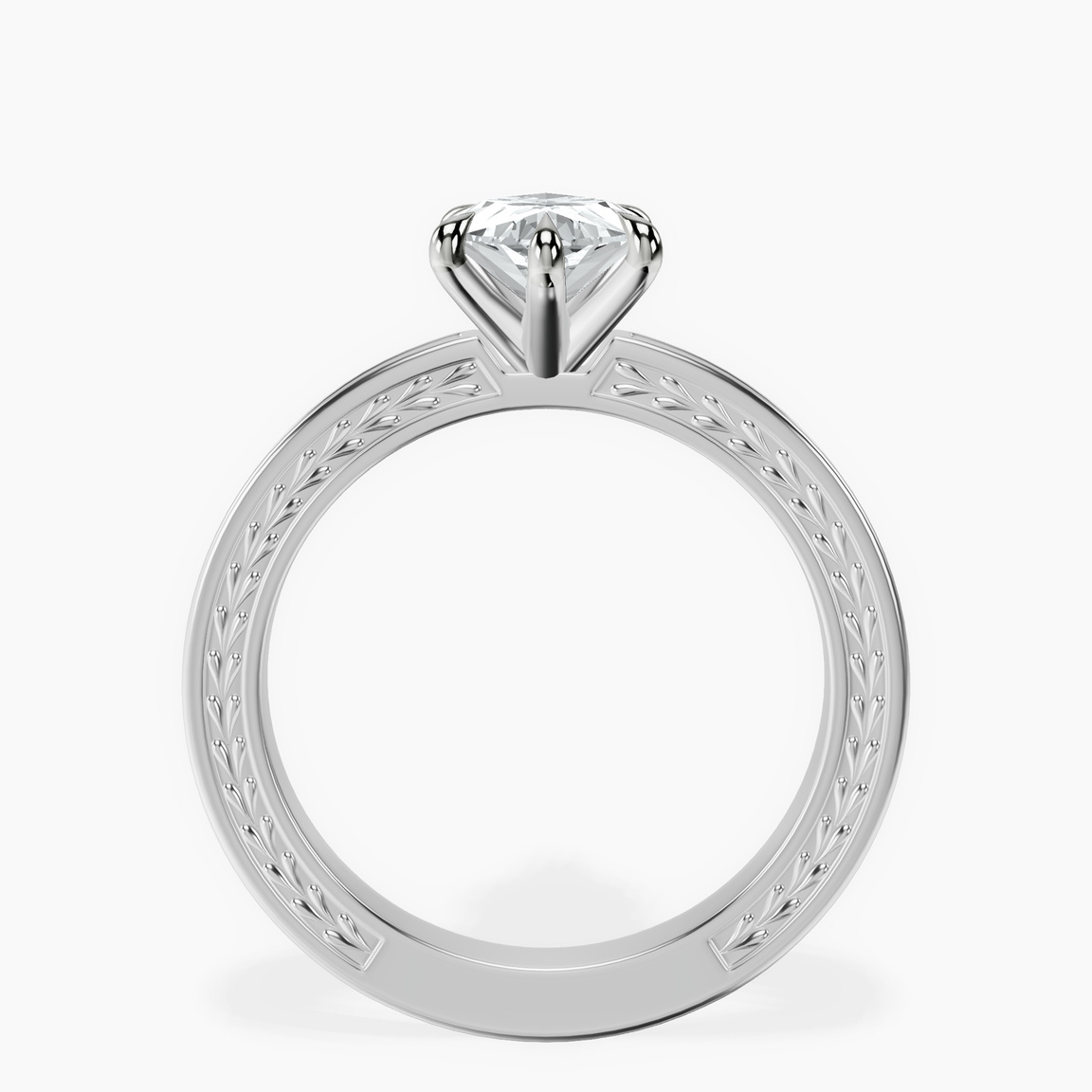 9ct White Gold Ivory Vintage Solitaire Lab Diamond Ring side right image one