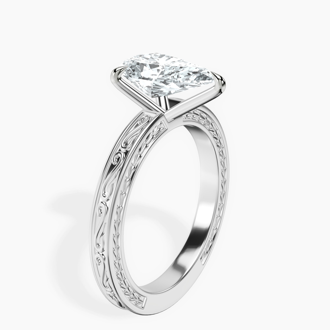 14ct White Gold Ivory Vintage Solitaire Lab Diamond Ring standing product image one
