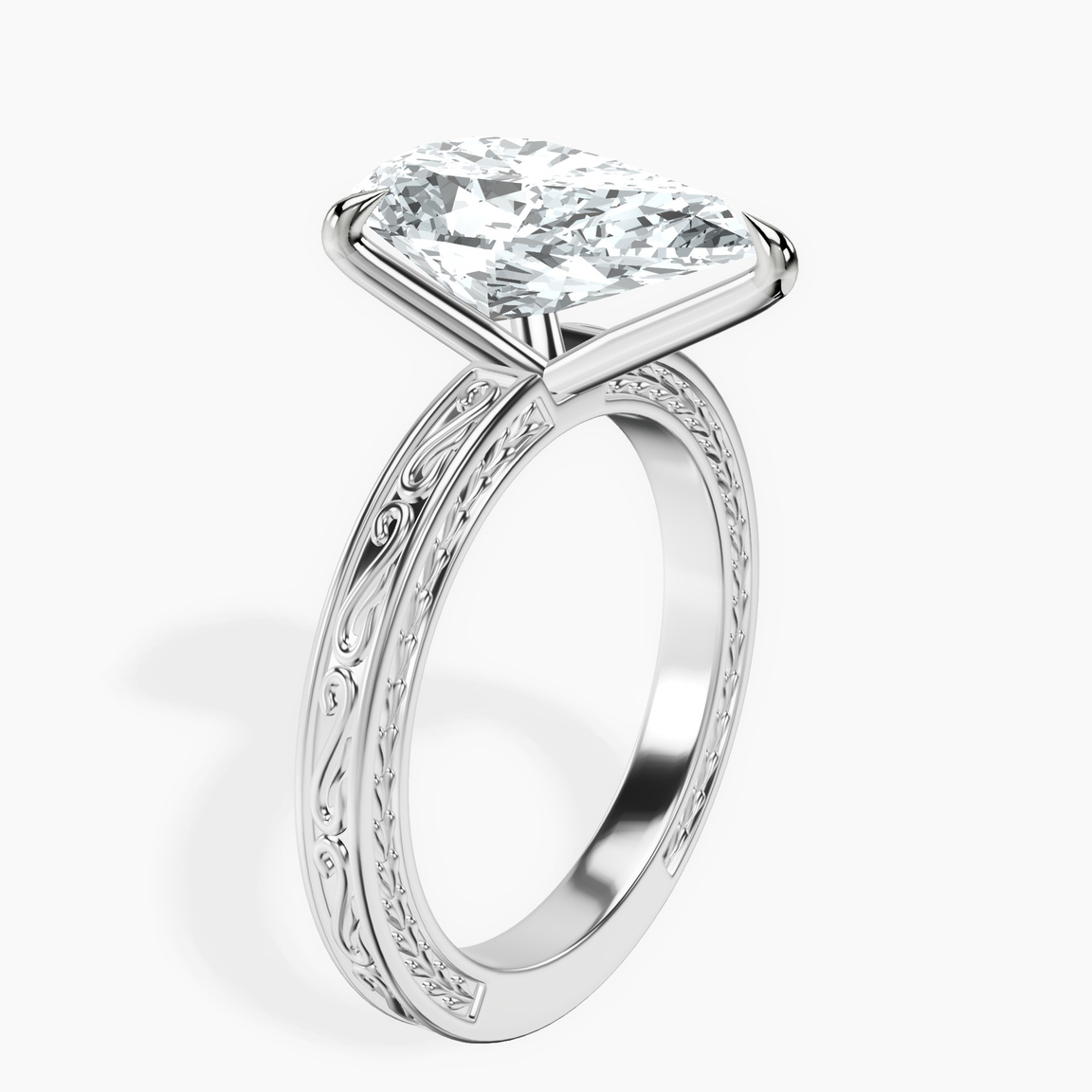 18kt White Gold Ivory Vintage Solitaire Lab Diamond Ring standing product image one
