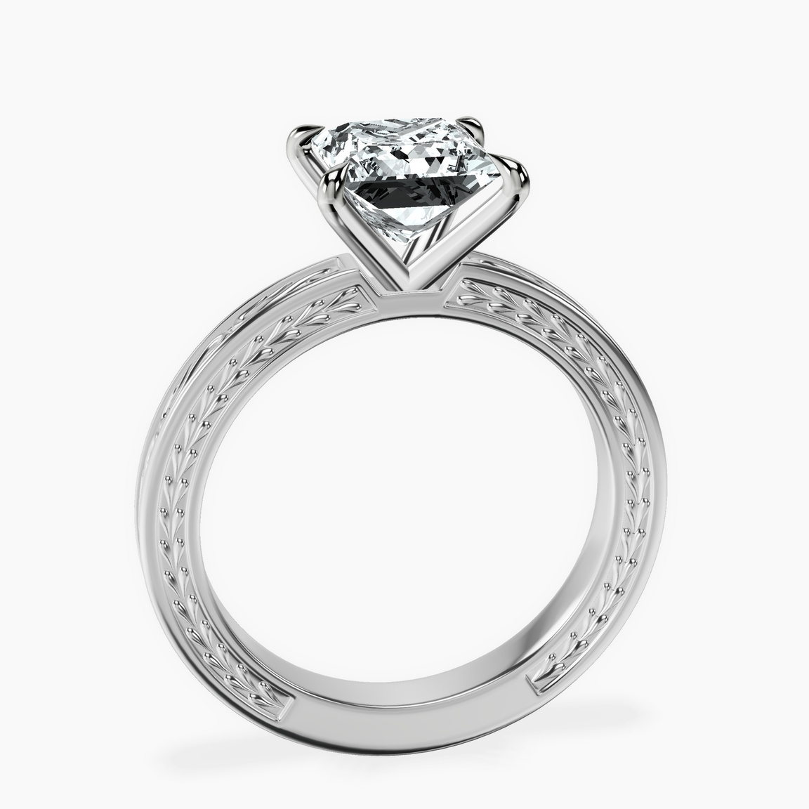 Platinum Ivory Vintage Solitaire Lab Diamond Ring side right image one