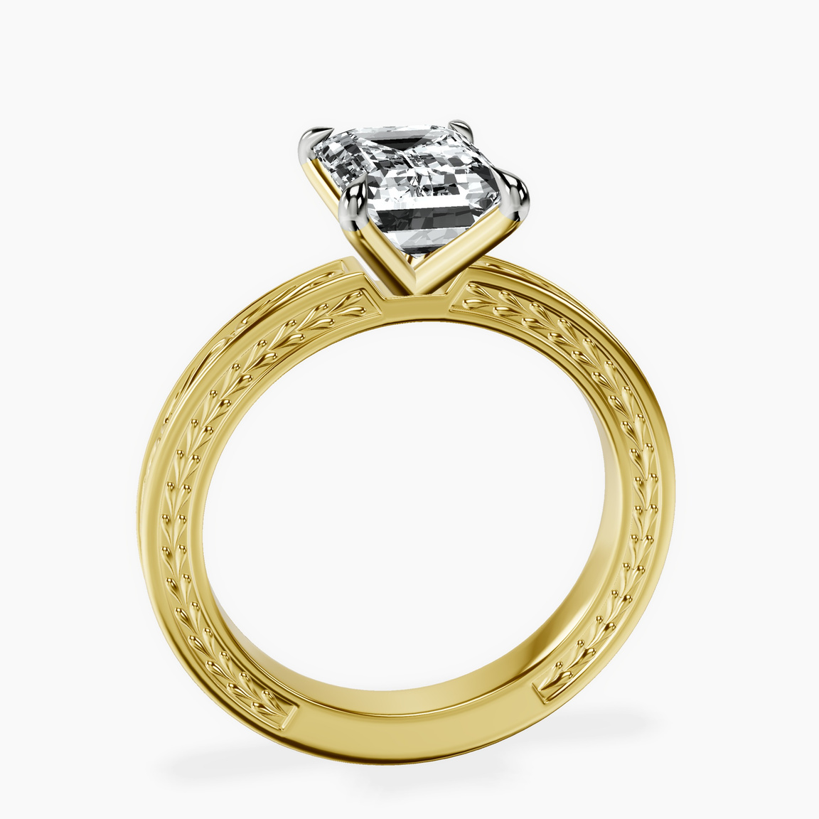 18kt Yellow Gold Ivory Vintage Solitaire Lab Diamond Ring side right image one