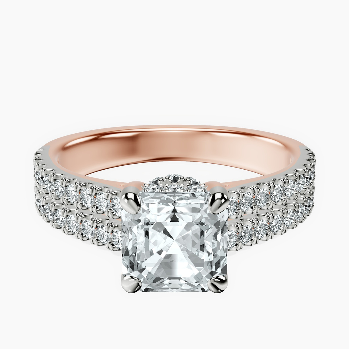 9ct Rose Gold Tosca Secret Halo Double Band Lab Diamond Ring front image