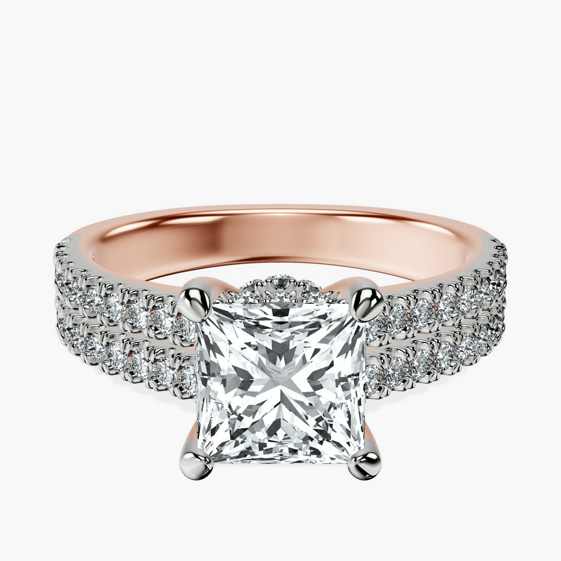 9ct Rose Gold Tosca Secret Halo Double Band Lab Diamond Ring front image
