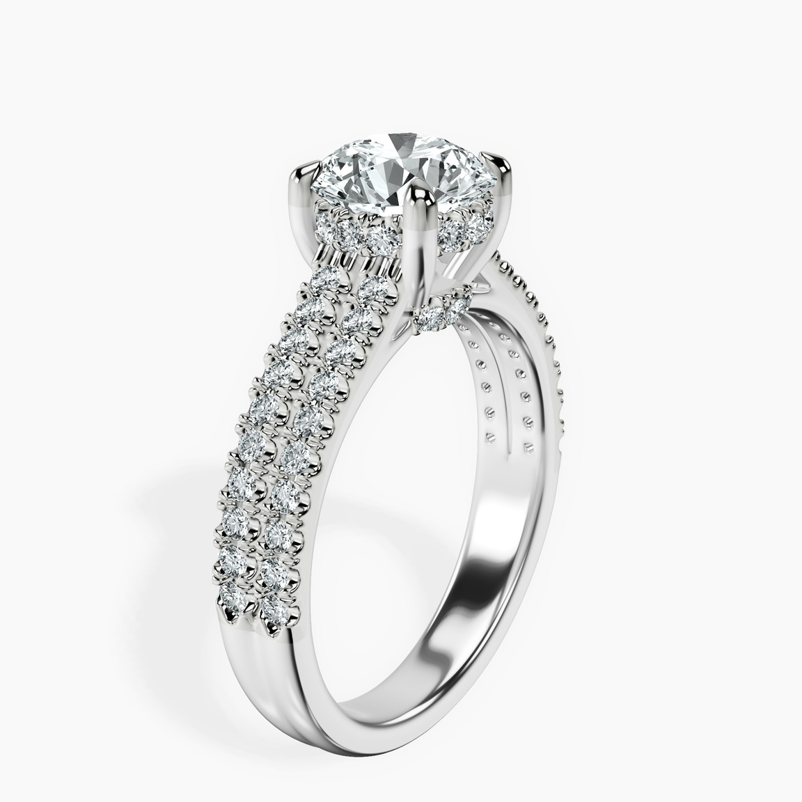 9ct White Gold Tosca Secret Halo Double Band Lab Diamond Ring standing product image one