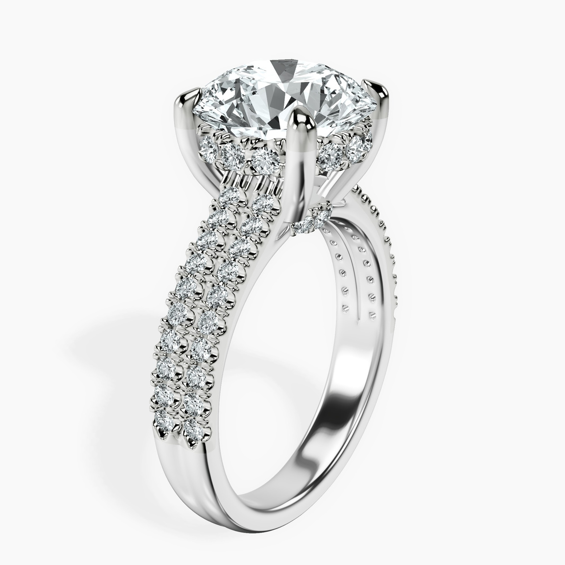 10kt White Gold Tosca Secret Halo Double Band Lab Diamond Ring standing product image one