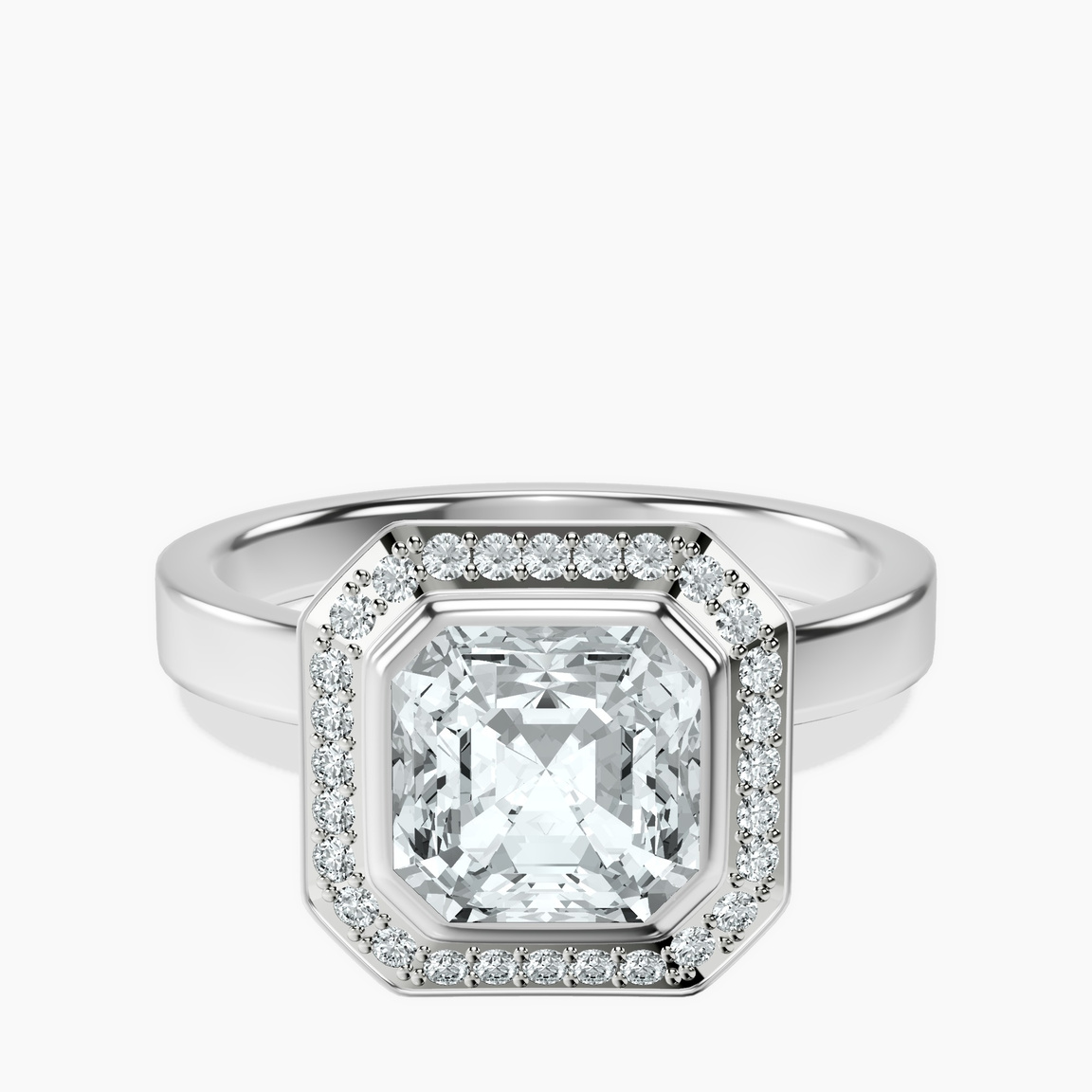 10kt White Gold Upturned Dome Bezel Halo Lab Diamond Ring front image
