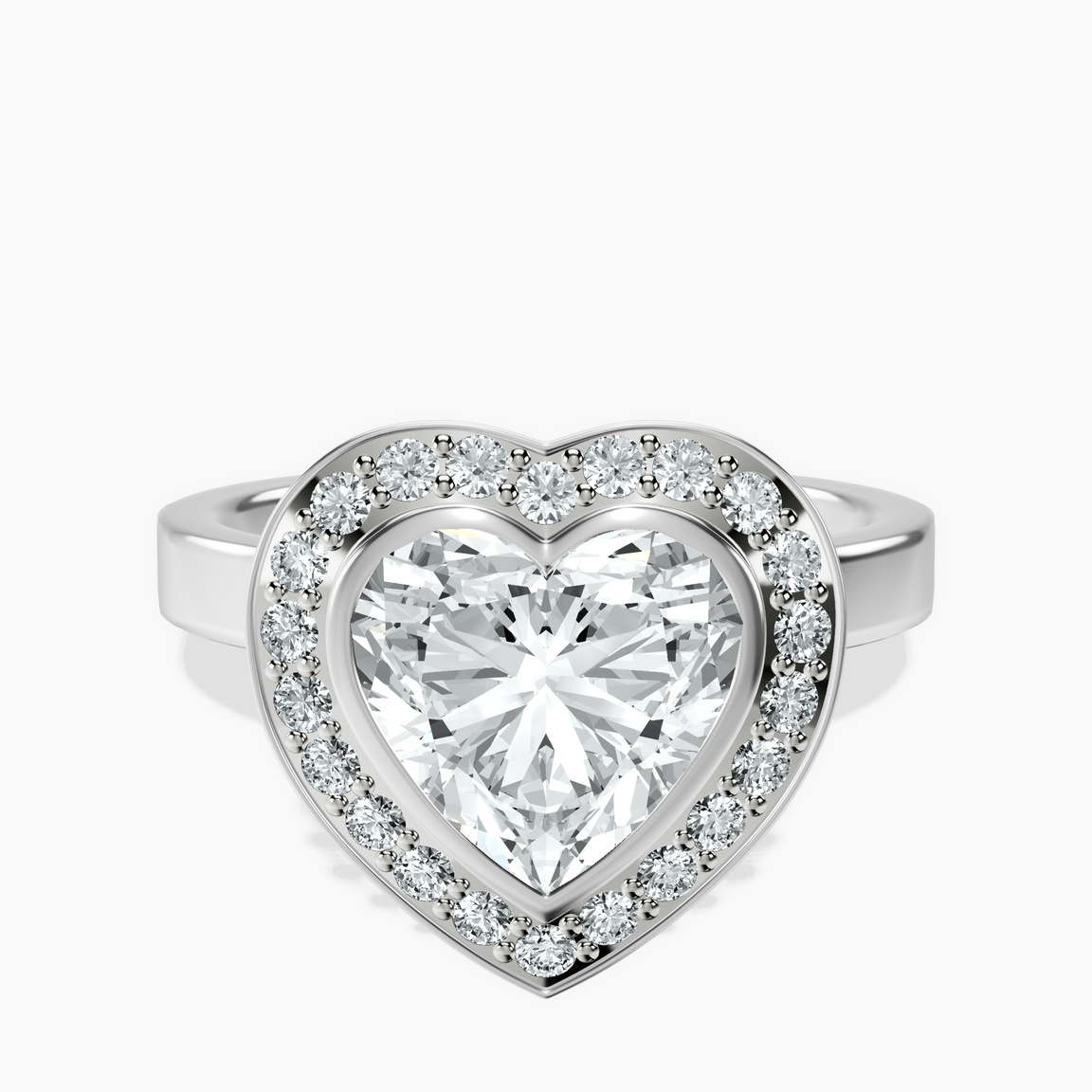 10kt White Gold Upturned Dome Bezel Halo Lab Diamond Ring front image