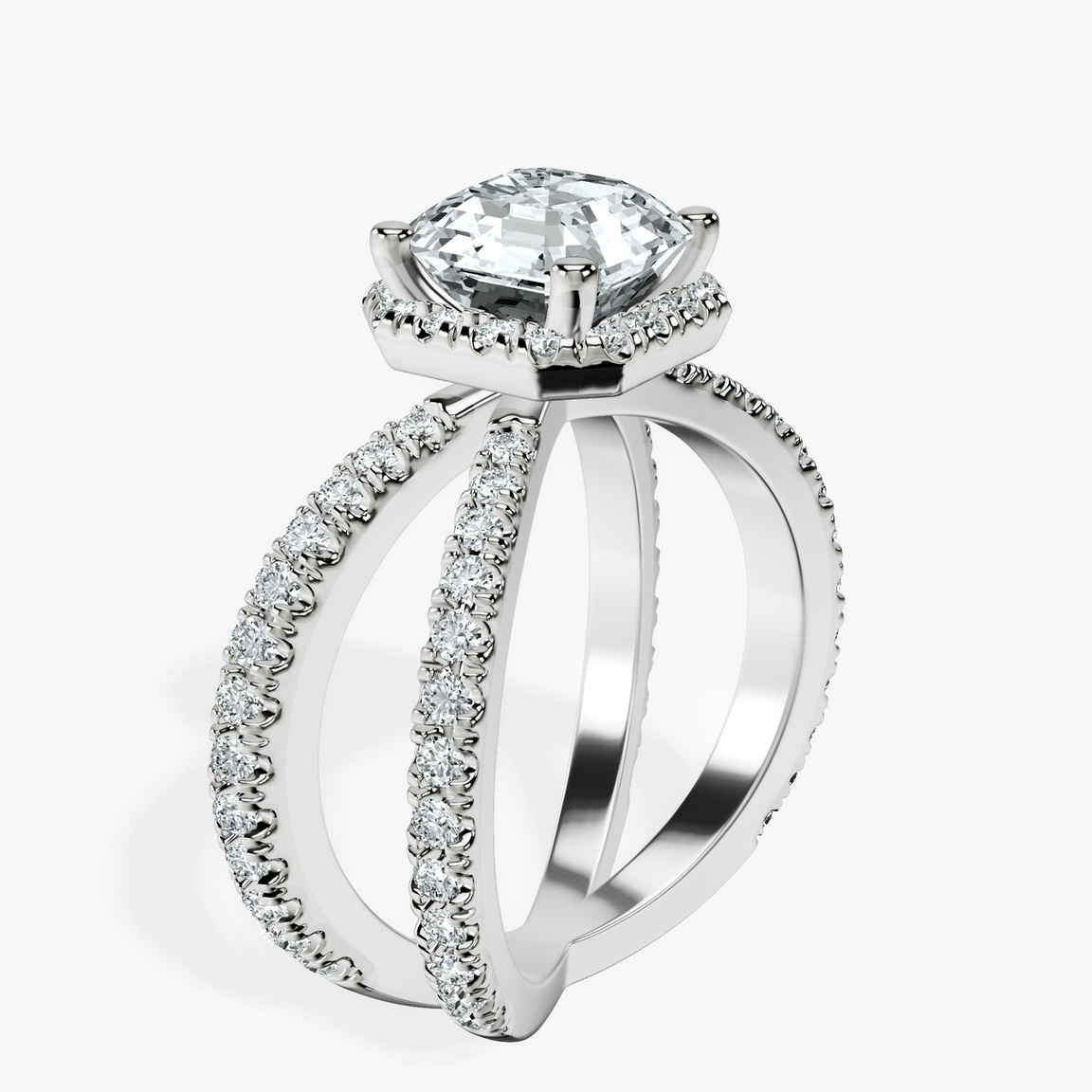 10kt White Gold Electra Criss Cross Halo Lab Diamond Ring standing product image one
