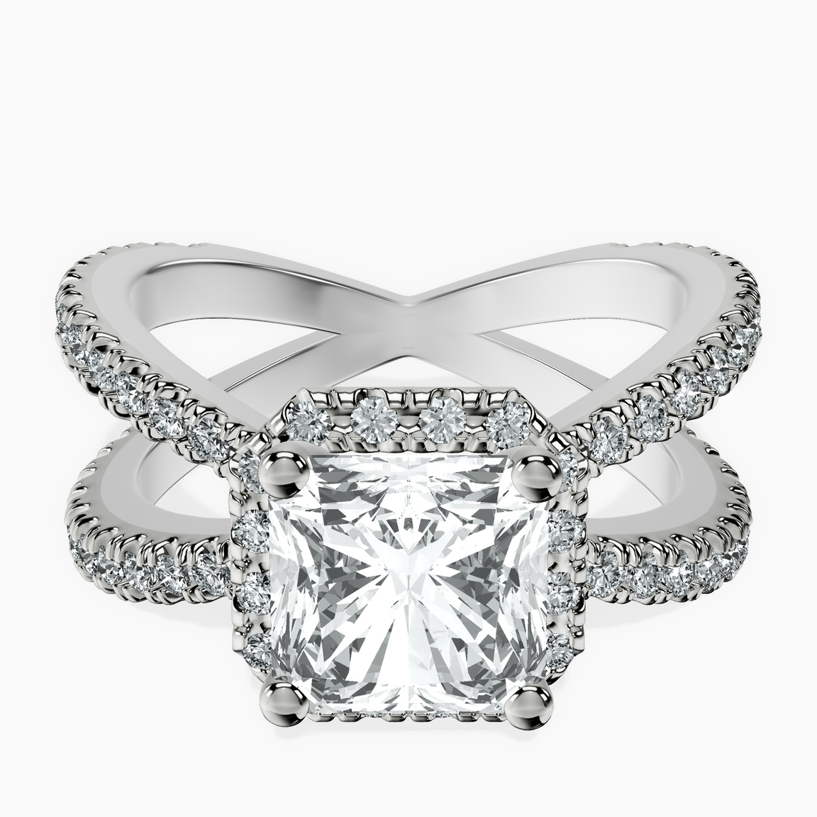 Platinum Electra Criss Cross Halo Lab Diamond Ring front image