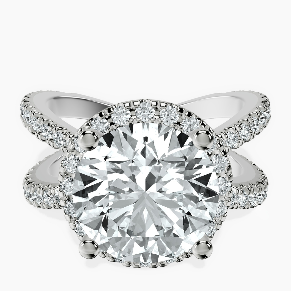 10kt White Gold Electra Criss Cross Halo Lab Diamond Ring front image