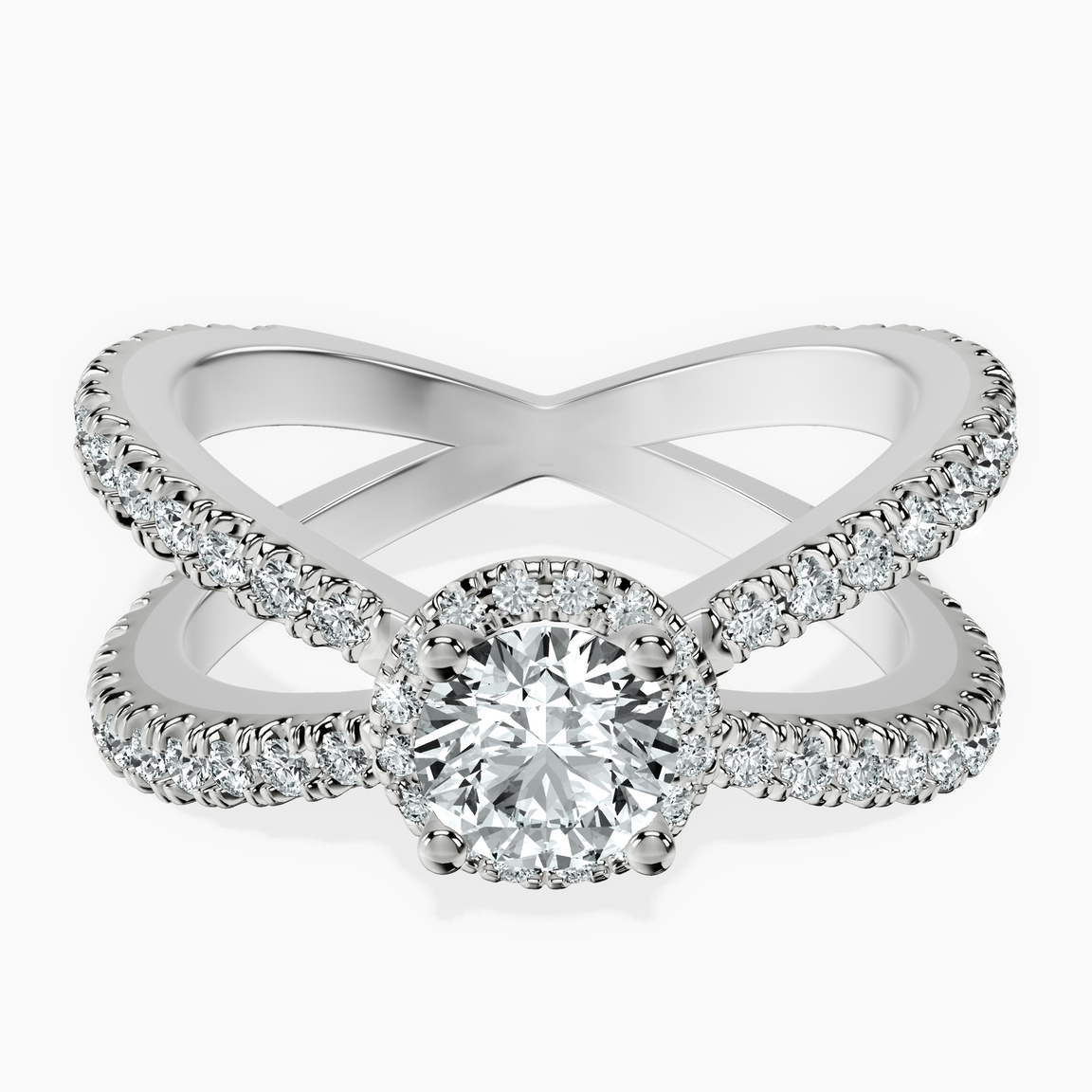10kt White Gold Electra Criss Cross Halo Lab Diamond Ring front image