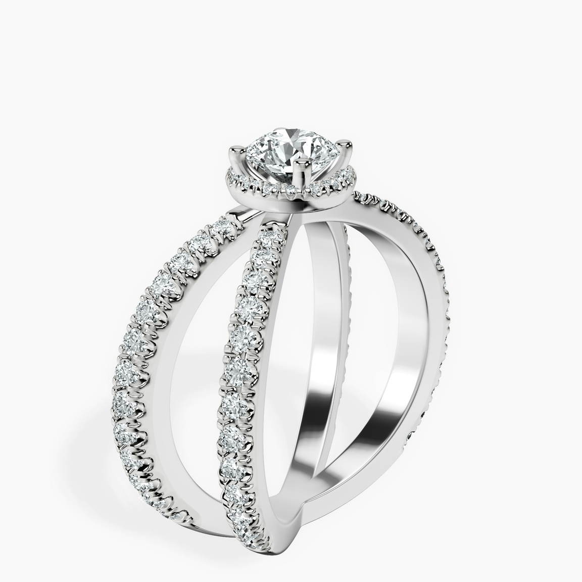 10kt White Gold Electra Criss Cross Halo Lab Diamond Ring standing product image one