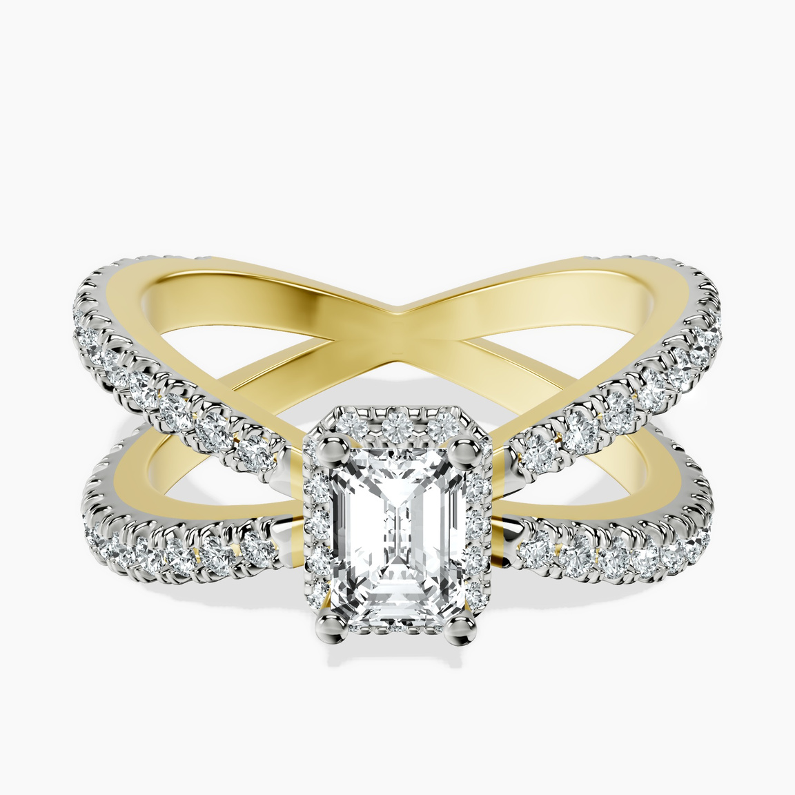 18kt Yellow Gold Electra Criss Cross Halo Lab Diamond Ring front image