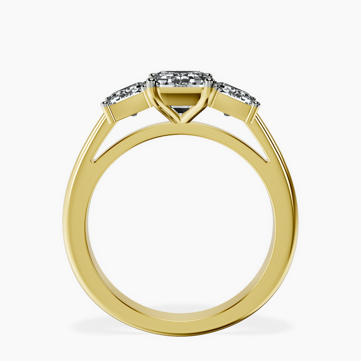 9ct Yellow Gold Lauren Three stone Side Emerald Lab Diamond Ring side right image one