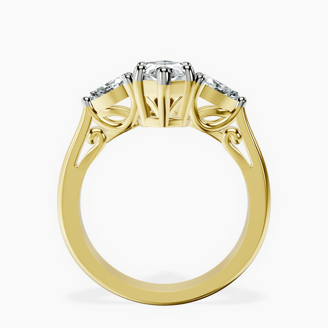 14kt Yellow Gold Leona Three stone Side Pear Lab Diamond Ring side right image one