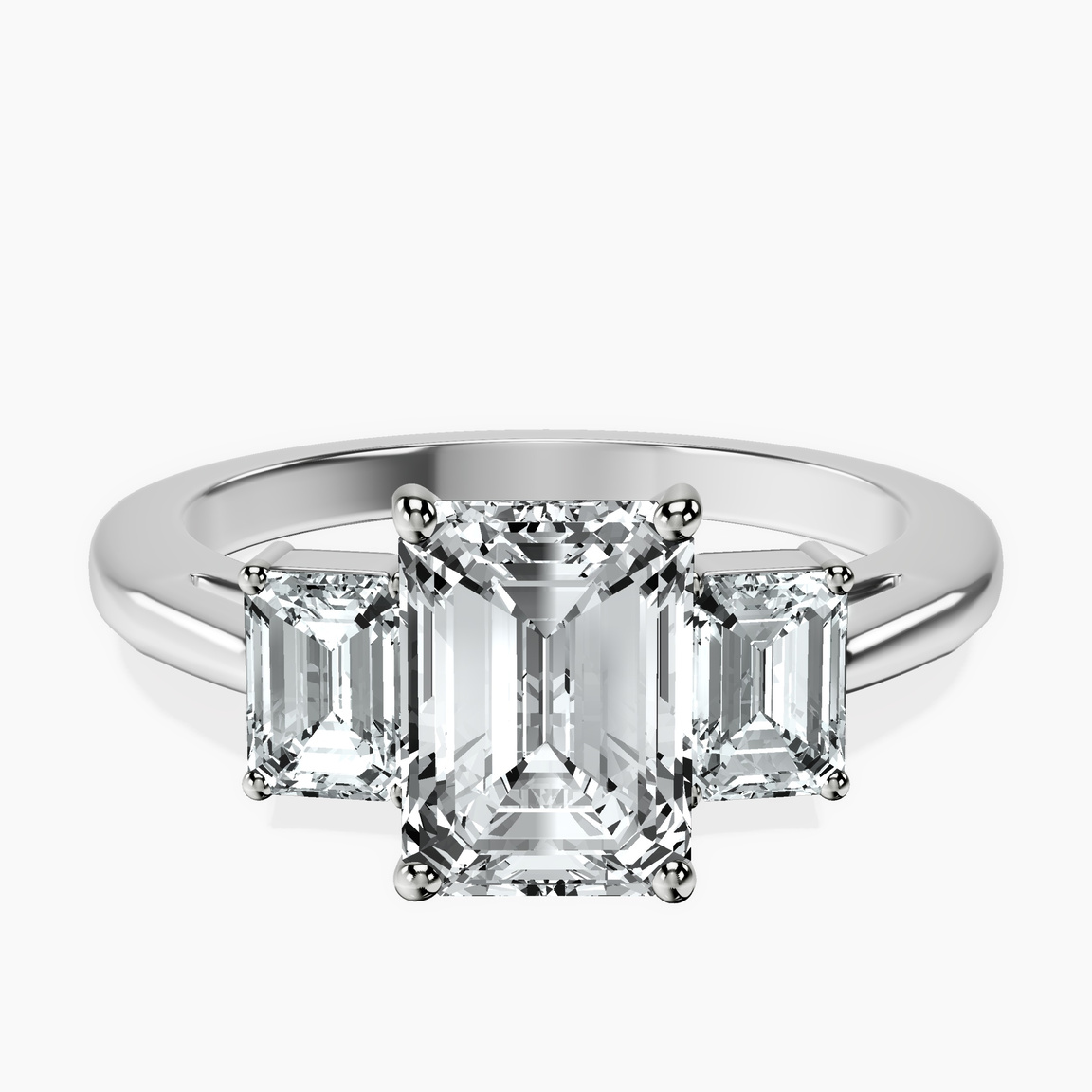 9ct White Gold Denise Three stone Side Emerald Lab Diamond Ring front image