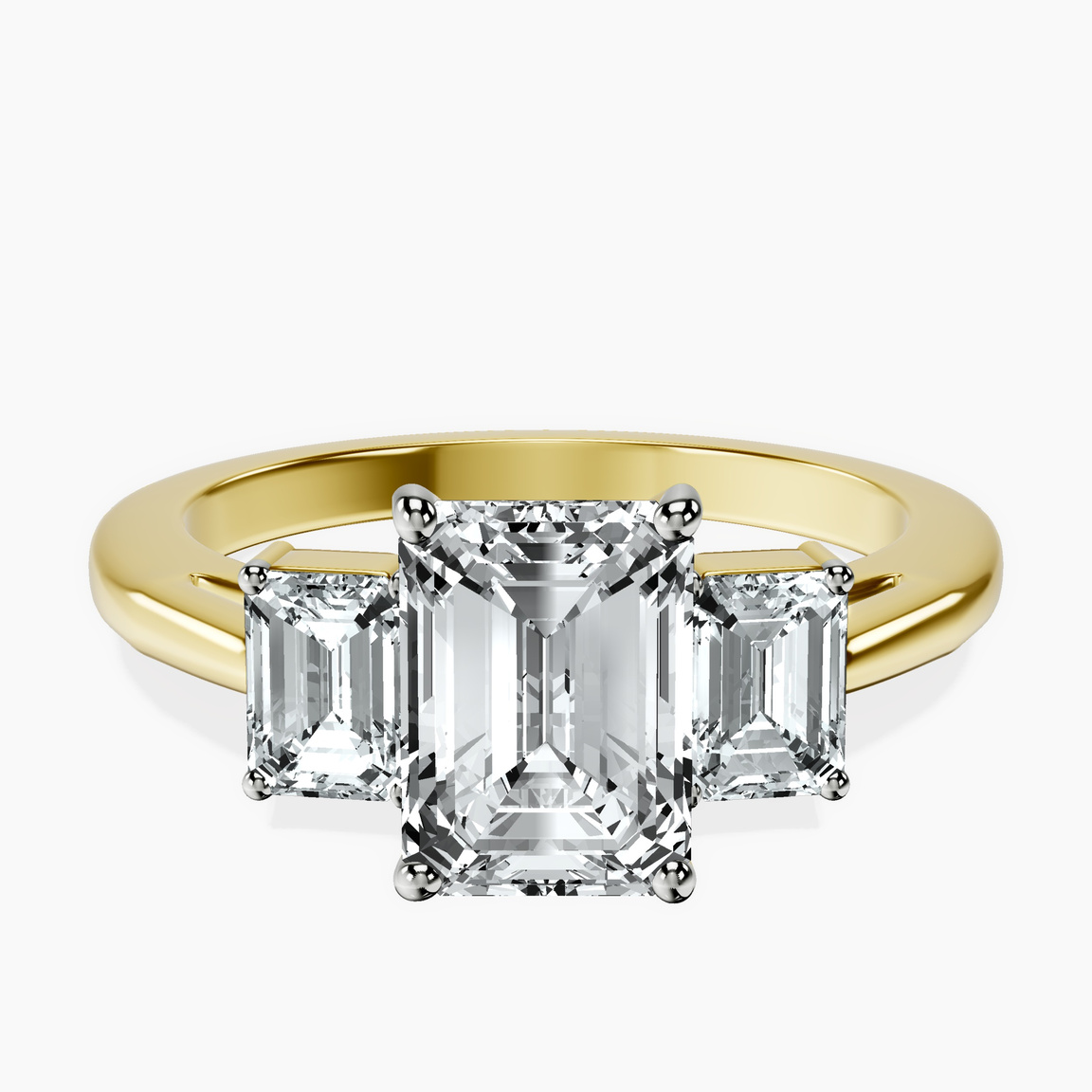 9ct Yellow Gold Denise Three stone Side Emerald Lab Diamond Ring front image