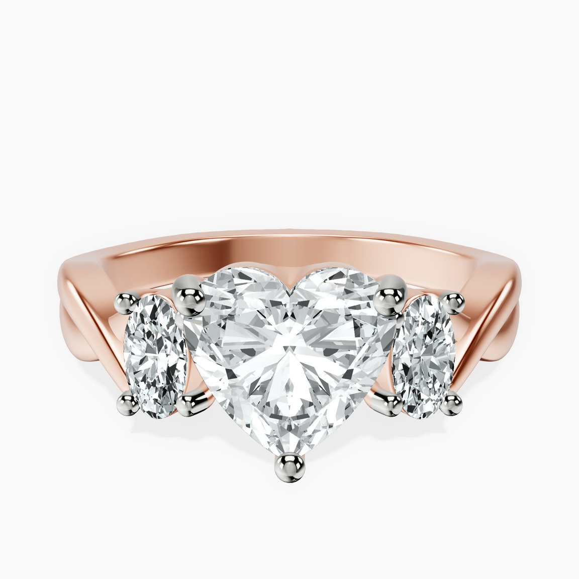 9ct Rose Gold Dionne Three Stone Side Oval Lab Diamond Ring front image