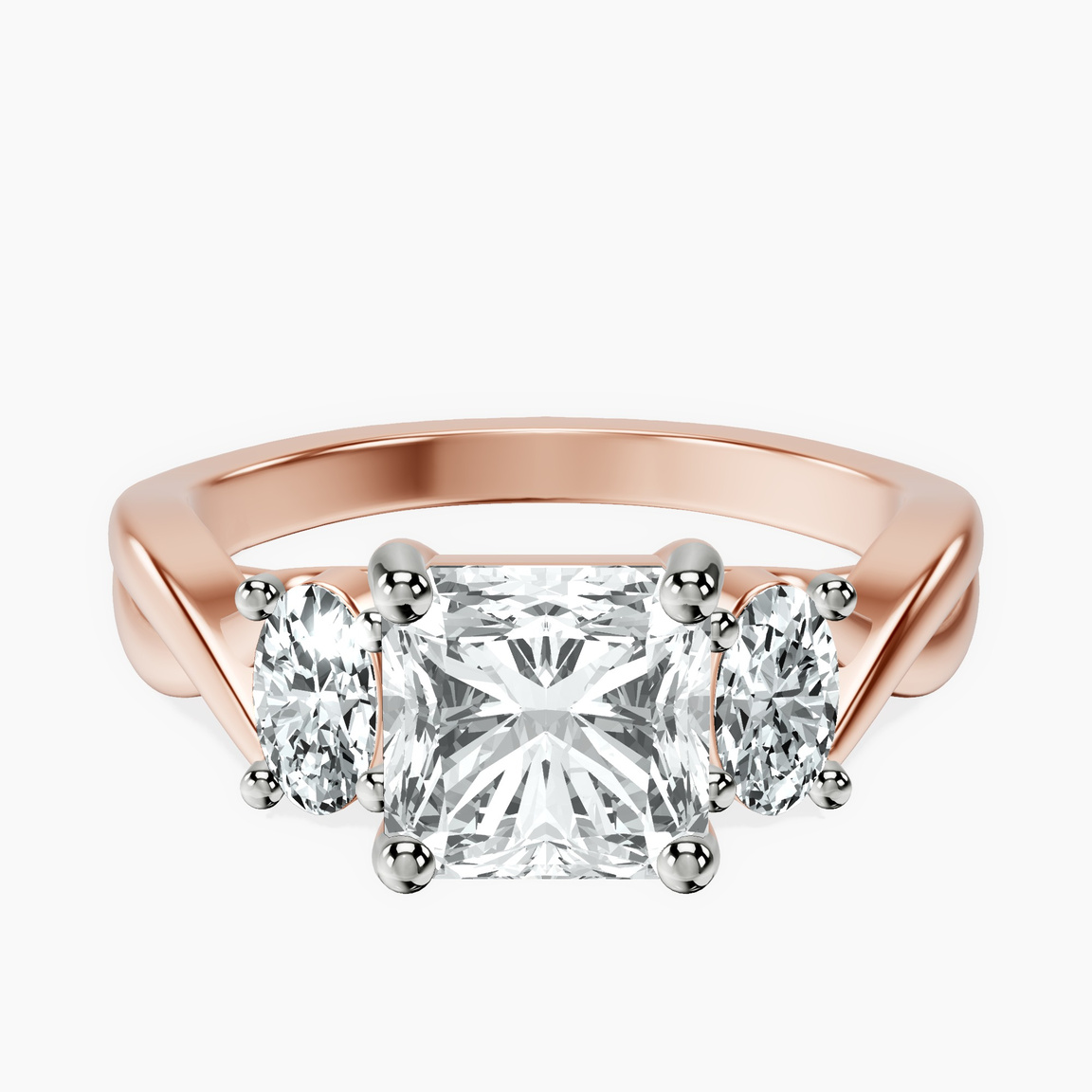 9ct Rose Gold Dionne Three Stone Side Oval Lab Diamond Ring front image