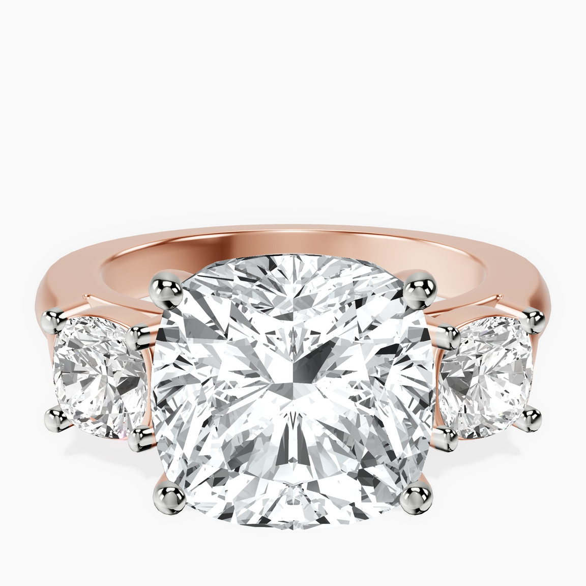 14kt Rose Gold Kinsley Three Stone Side Cushion Lab Diamond Ring front image