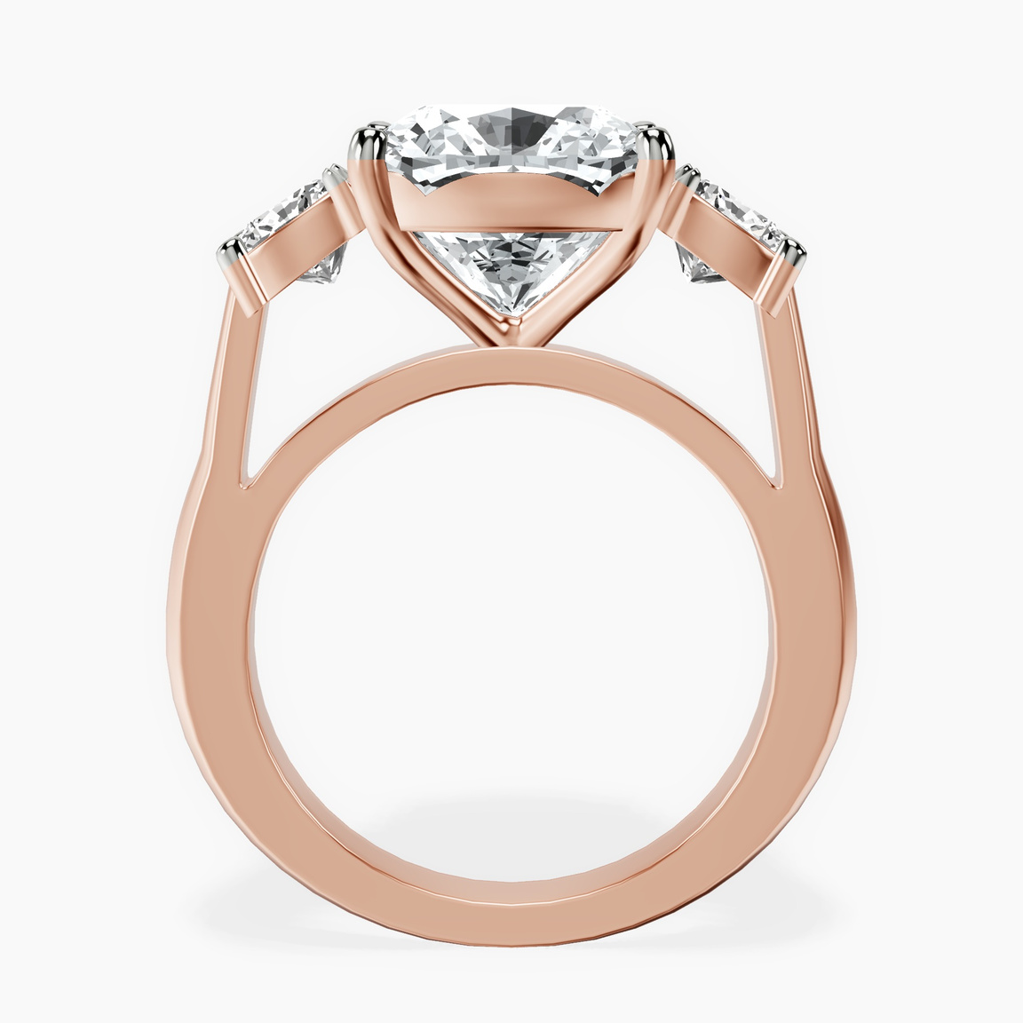14kt Rose Gold Kinsley Three Stone Side Cushion Lab Diamond Ring side right image one