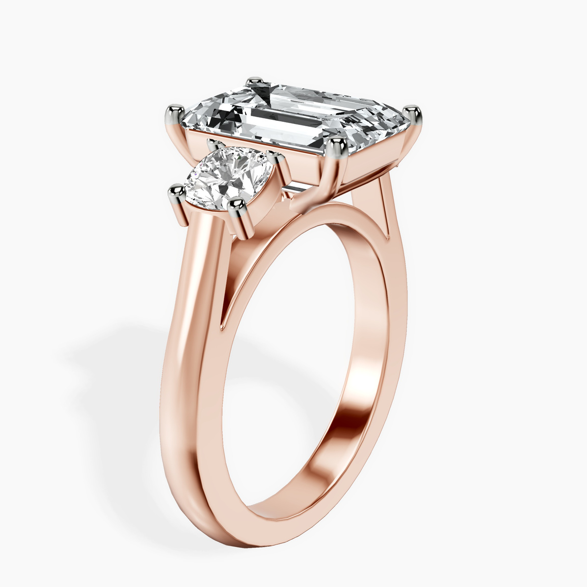 14kt Rose Gold Kinsley Three Stone Side Cushion Lab Diamond Ring standing product image one