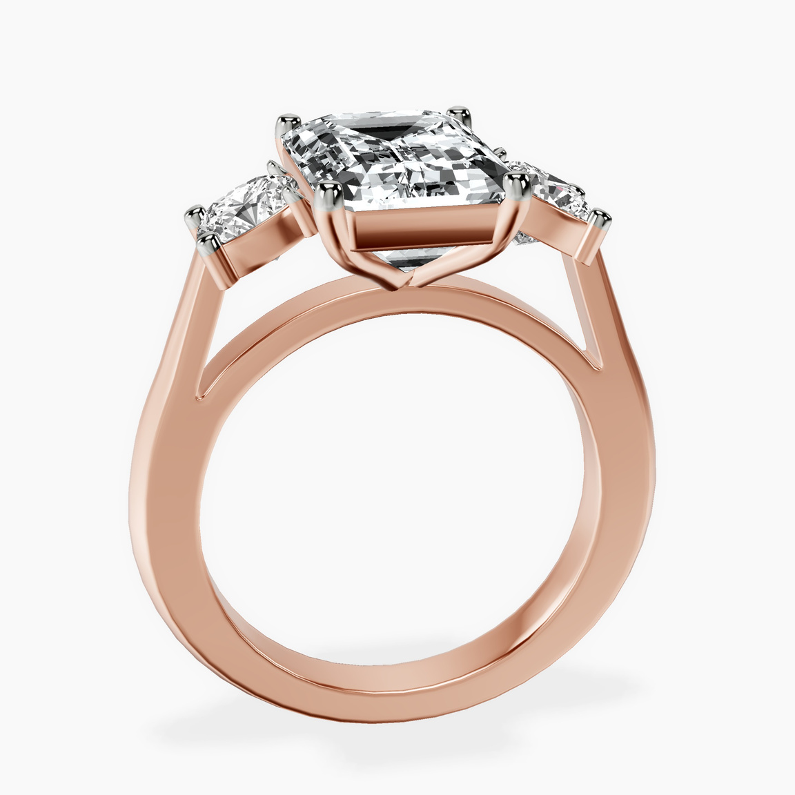 14kt Rose Gold Kinsley Three Stone Side Cushion Lab Diamond Ring side right image one