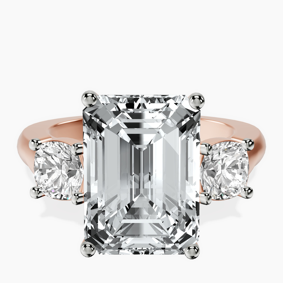 18kt Rose Gold Kinsley Three Stone Side Cushion Lab Diamond Ring front image