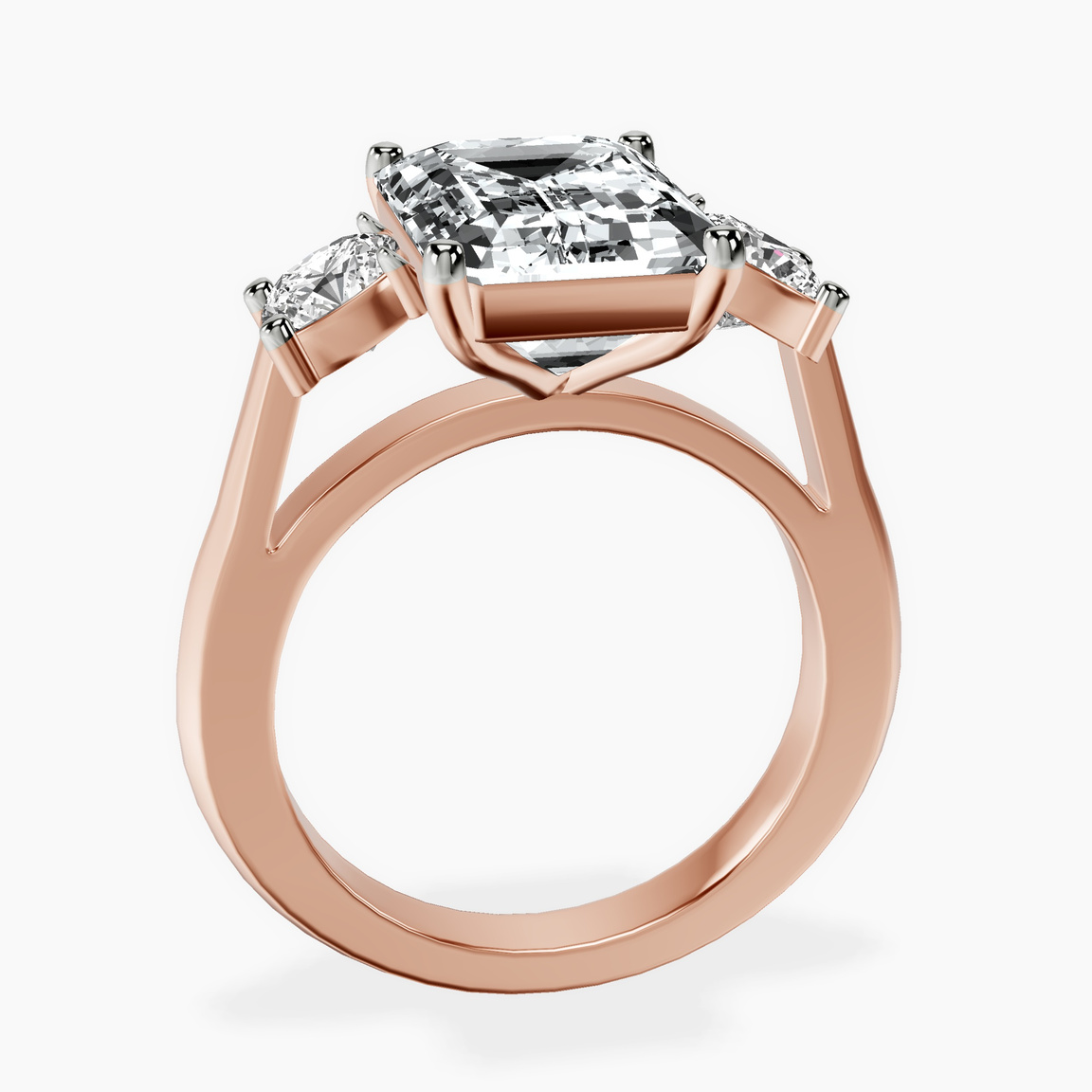 18kt Rose Gold Kinsley Three Stone Side Cushion Lab Diamond Ring side right image one