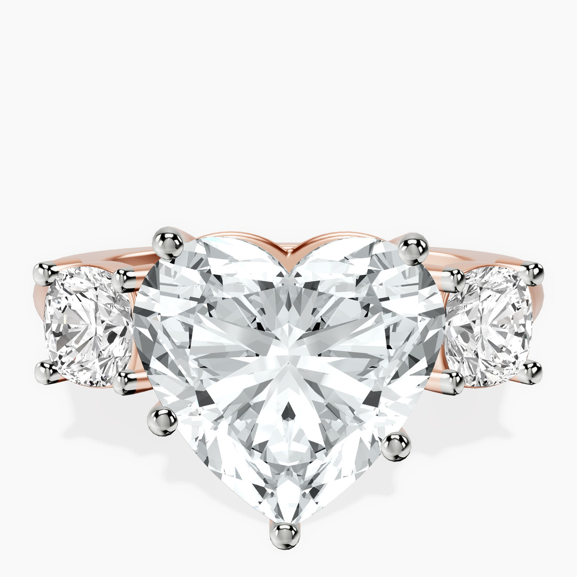 10kt Rose Gold Kinsley Three Stone Side Cushion Lab Diamond Ring front image