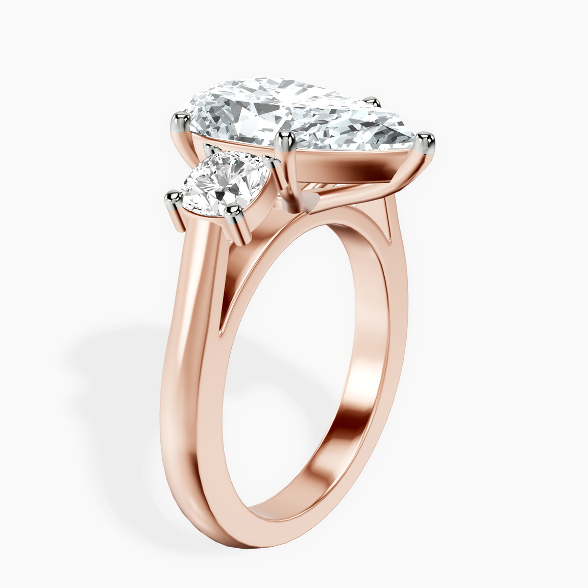 14kt Rose Gold Kinsley Three Stone Side Cushion Lab Diamond Ring standing product image one