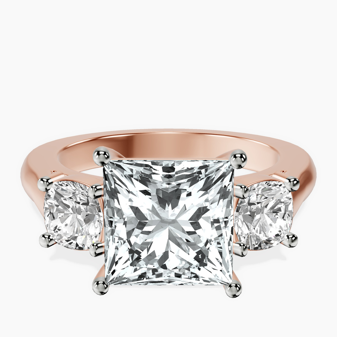 10kt Rose Gold Kinsley Three Stone Side Cushion Lab Diamond Ring front image