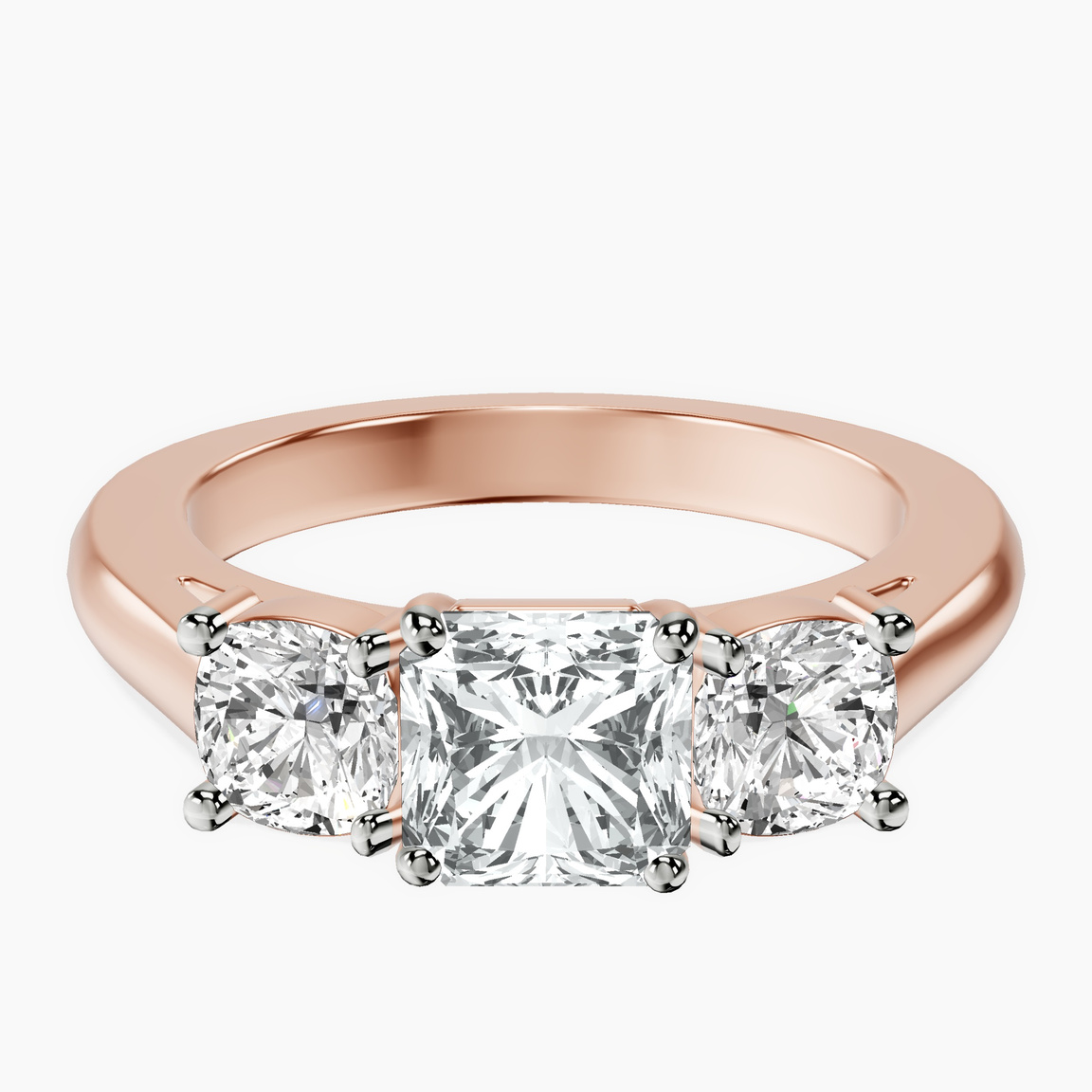 14kt Rose Gold Kinsley Three Stone Side Cushion Lab Diamond Ring front image