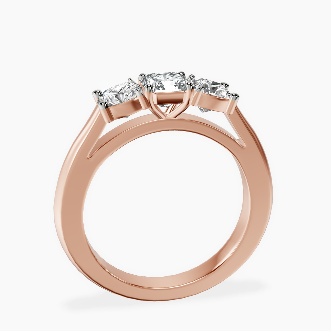18kt Rose Gold Kinsley Three Stone Side Cushion Lab Diamond Ring side right image one