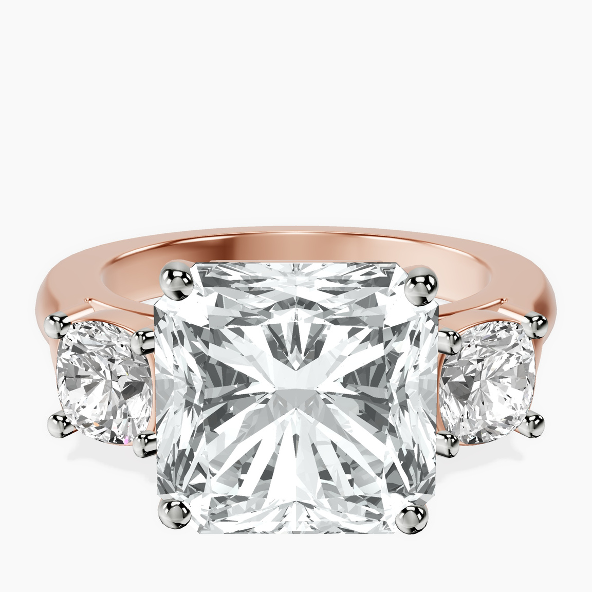 10kt Rose Gold Kinsley Three Stone Side Cushion Lab Diamond Ring front image