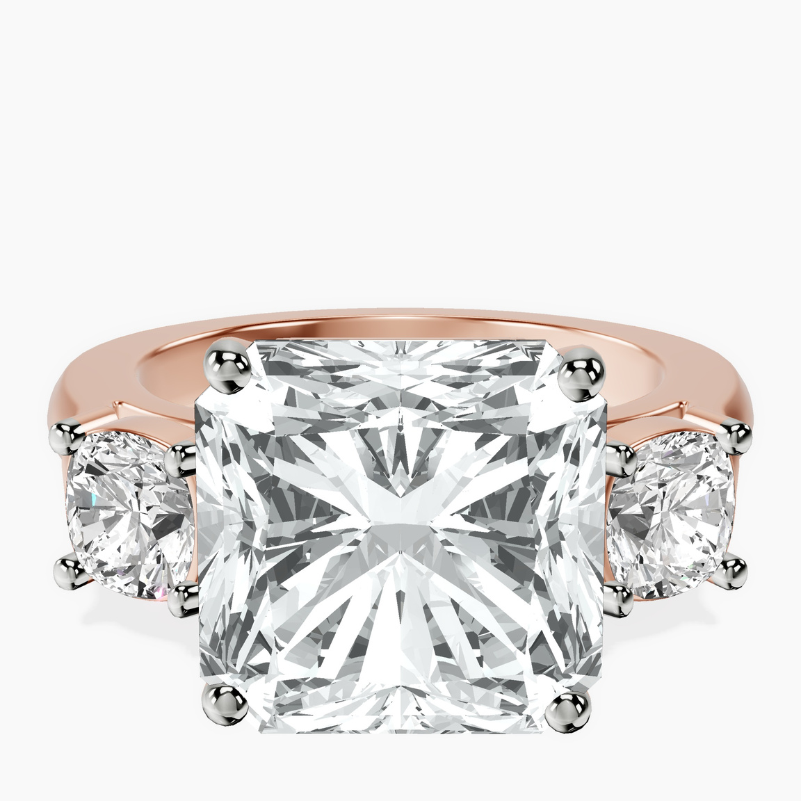 18kt Rose Gold Kinsley Three Stone Side Cushion Lab Diamond Ring front image