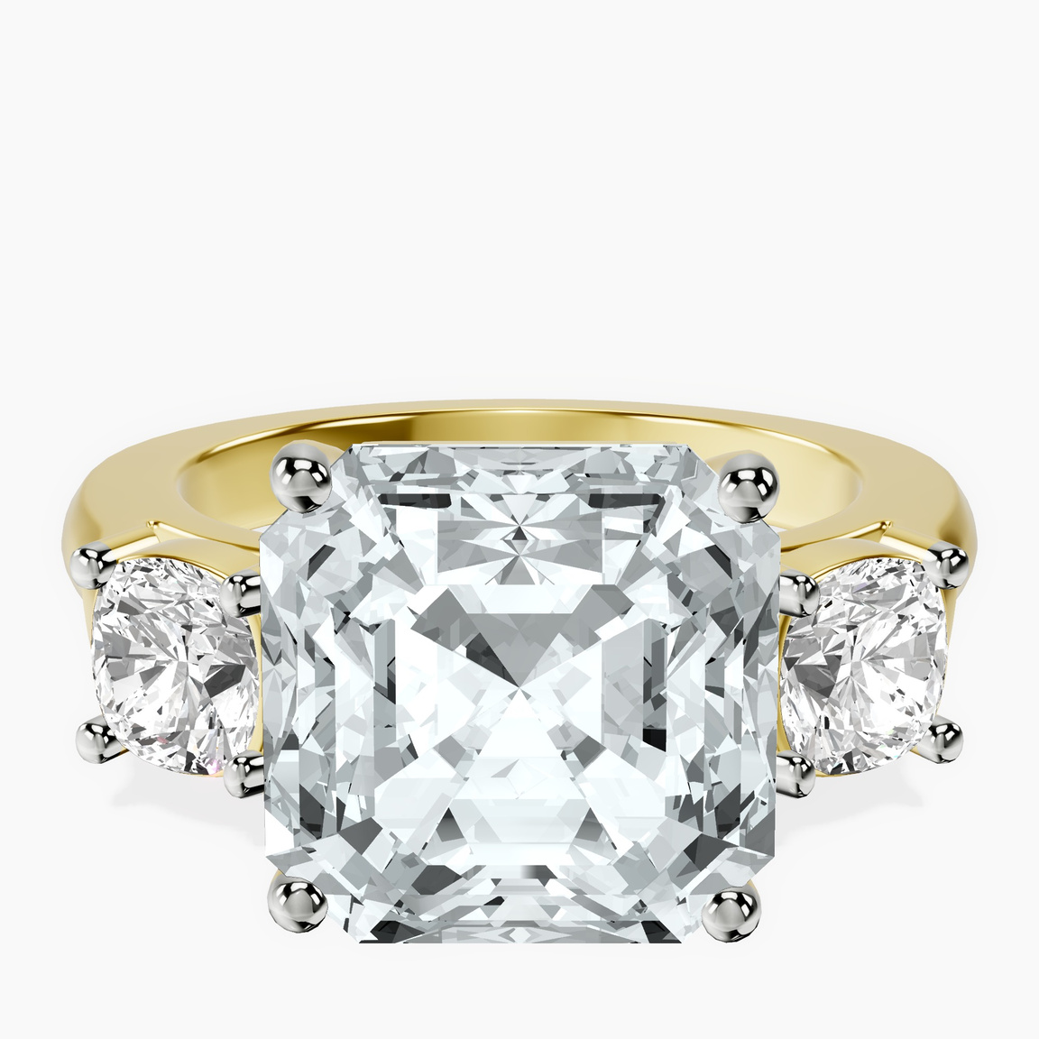 14kt Yellow Gold Kinsley Three Stone Side Cushion Lab Diamond Ring front image