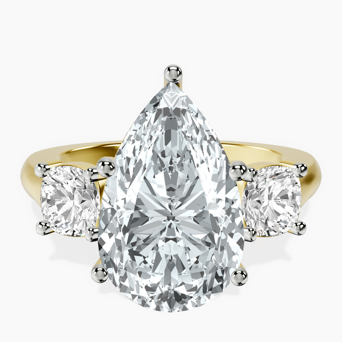 14kt Yellow Gold Kinsley Three Stone Side Cushion Lab Diamond Ring front image