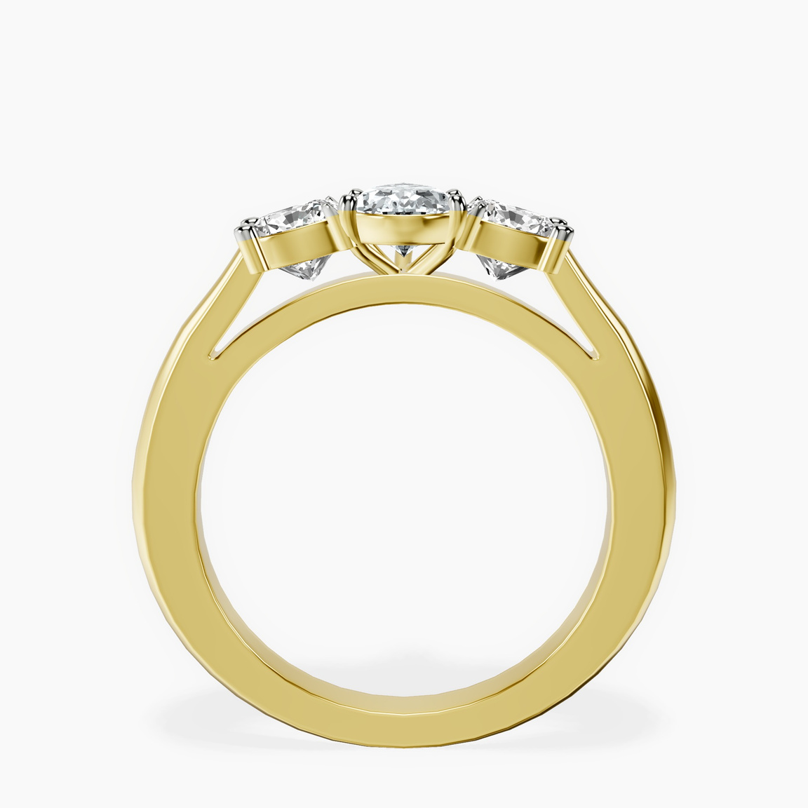 18kt Yellow Gold Kinsley Three Stone Side Cushion Lab Diamond Ring side right image one