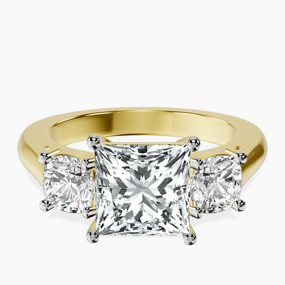 14kt Yellow Gold Kinsley Three Stone Side Cushion Lab Diamond Ring front image