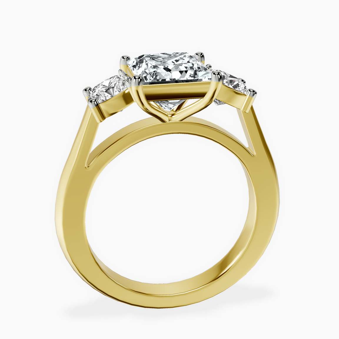 14kt Yellow Gold Kinsley Three Stone Side Cushion Lab Diamond Ring side right image one